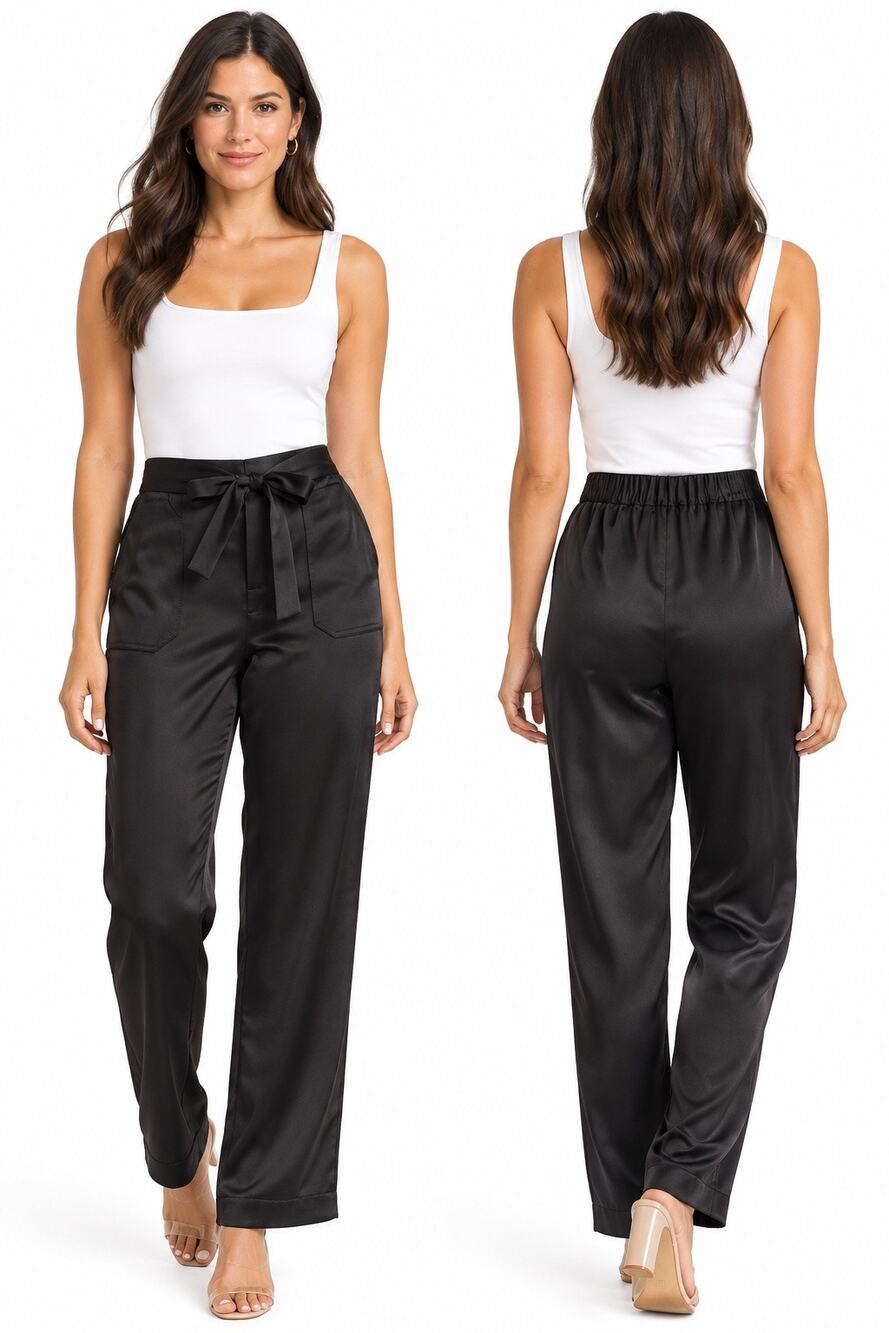 Black Label by Chico's Black Satin Tie-Front Pants XL NWT 570293056